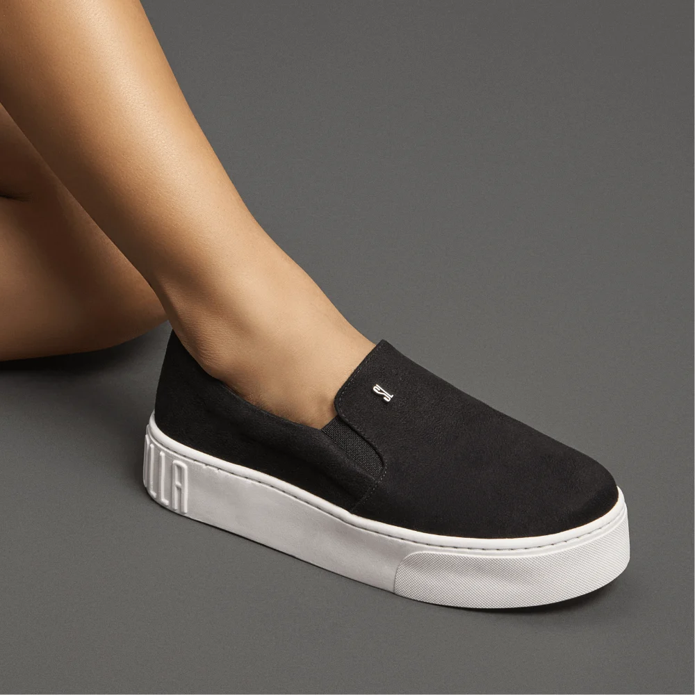 Tênis Slip On Plataforma Suede Preto - vista 1 de 4