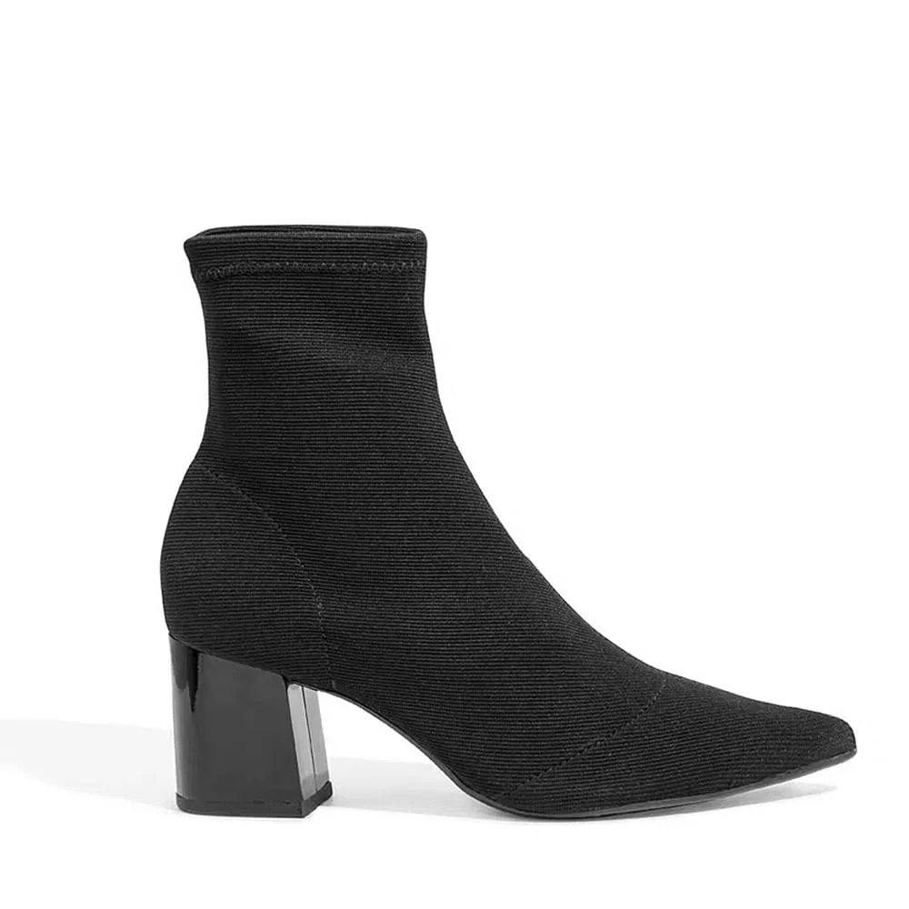 Bota Cano Médio Strech Salto Bloco Preto - vista 1 de 3