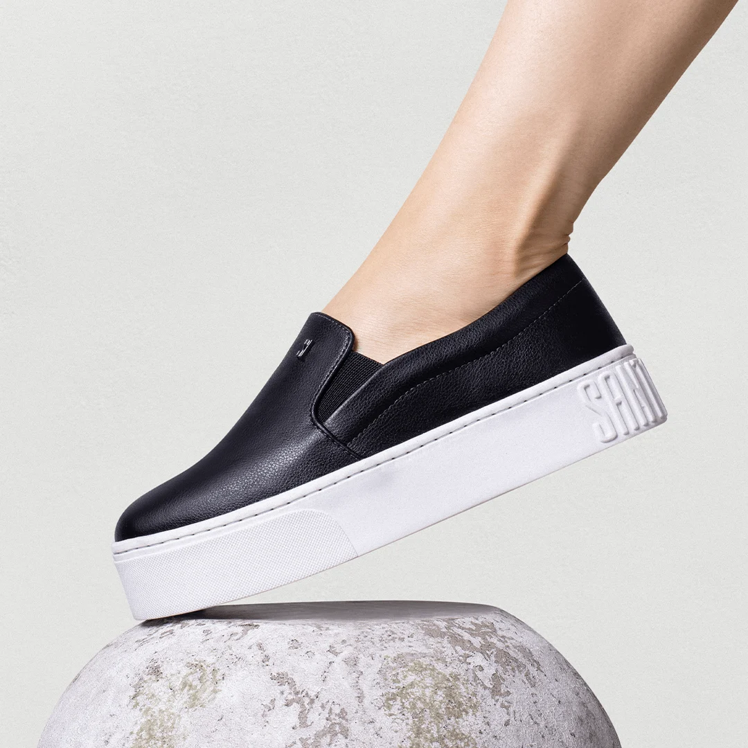 Tênis Slip On Plataforma New Pele Preto - vista 1 de 5