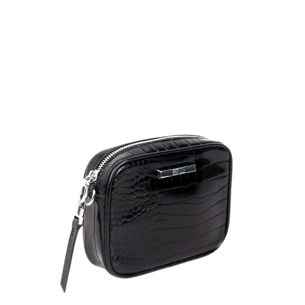 Bolsa Couro Croco Pequena Preto - vista 2 de 3