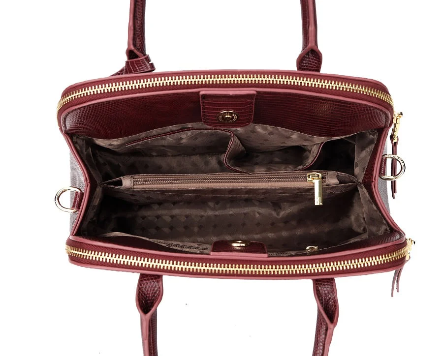 Bolsa Grande Couro Lizard Vinho - vista 4 de 4