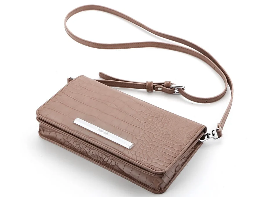 Bolsa Carteira Croco Alça Transversal Bege - vista 4 de 5