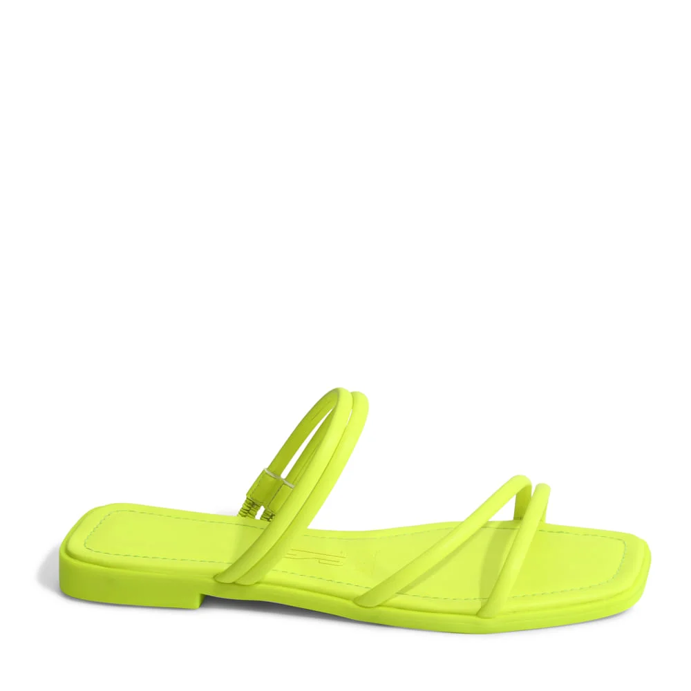 Rasteira Tiras Bico Quadrado Verde Neon - vista 1 de 4