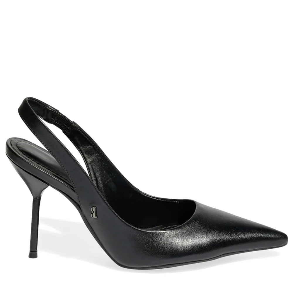 Sapato Scarpin Preto Couro Slingback Salto Fino - vista 1 de 3