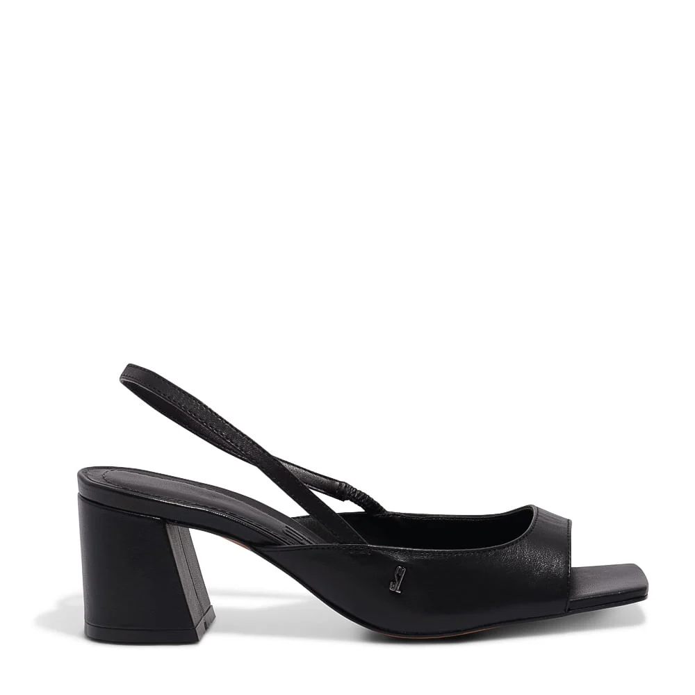 Sandália Peep Toe Preta Couro Salto Bloco - vista 1 de 3