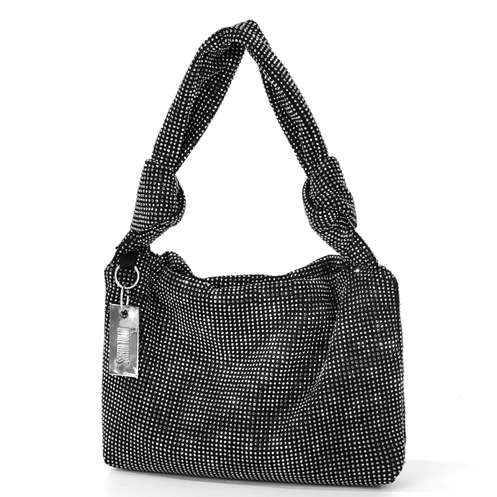 Mini Bolsa Baguete com Nós de Strass Preto - vista 4 de 5