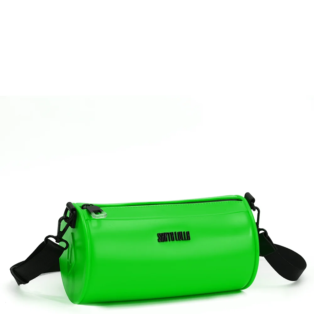 Bolsa Transversal Cilíndrica de Borracha Verde Neon Carnaval - vista 2 de 3