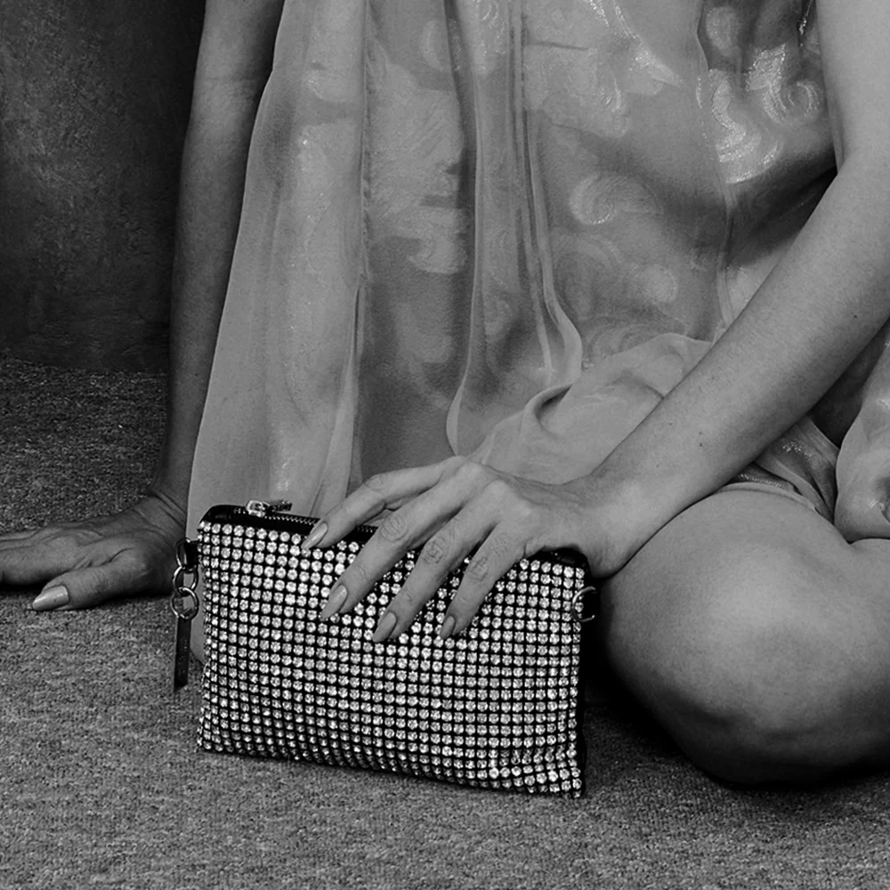 Bolsa Transversal Rosa Malha Strass - vista 2 de 6