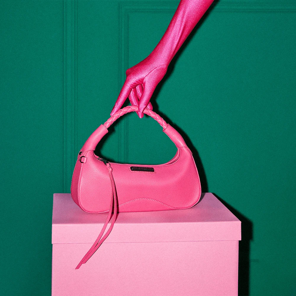 Bolsa Baguete Rosa Couro Alça Ombro Trançada - vista 2 de 5