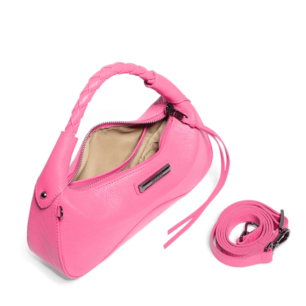 Bolsa Baguete Rosa Couro Alça Ombro Trançada - vista 5 de 5