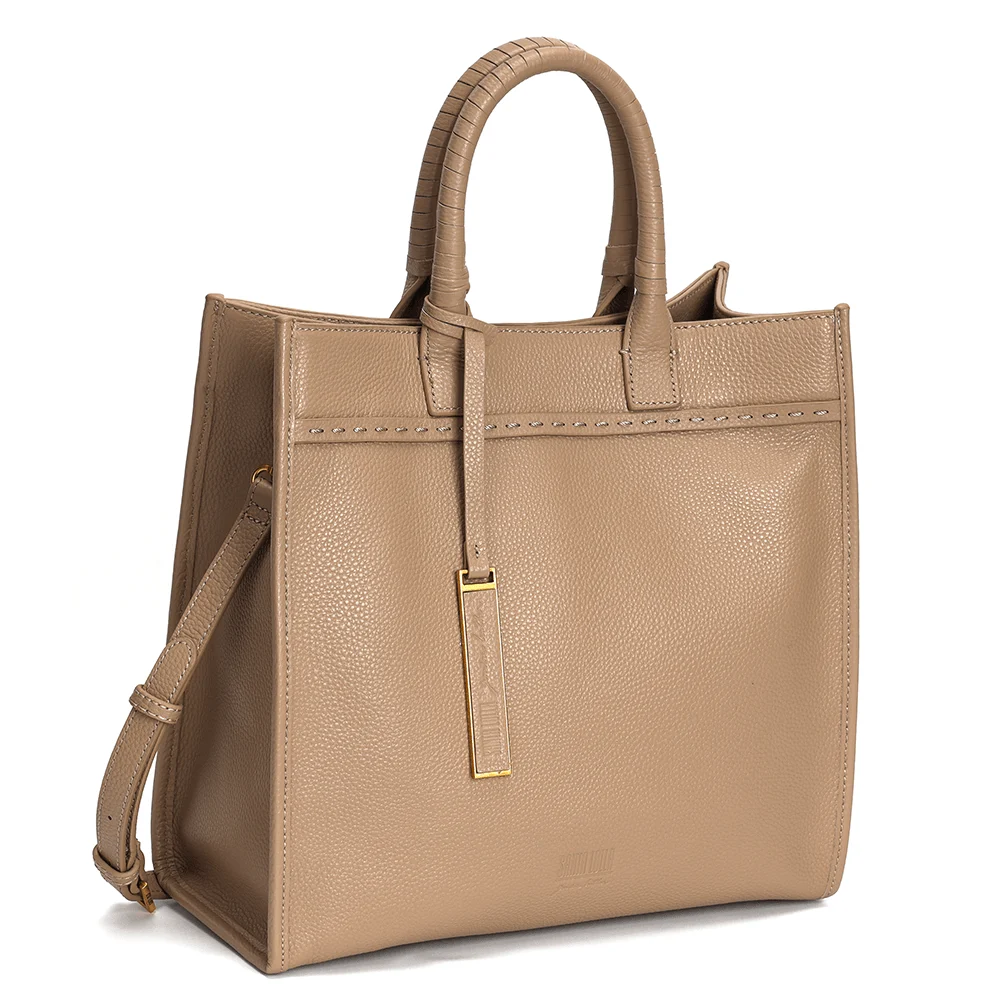 Bolsa Tote Pesponto Grande de Couro Bege - Linha Genuine Leather - vista 3 de 3