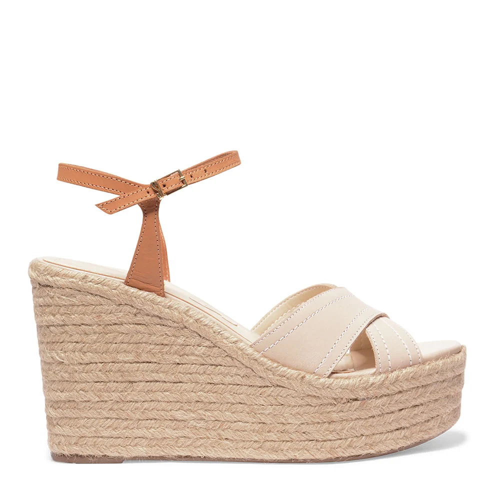 Sandália Espadrille Off White Couro Tiras Salto Alto - vista 1 de 3