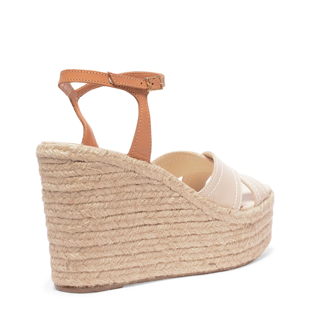 Sandália Espadrille Off White Couro Tiras Salto Alto - vista 3 de 3