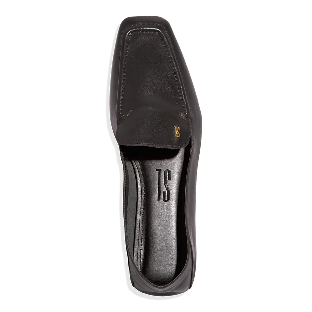Mocassim Couro Nobre Soft Preto Bico Quadrado - vista 4 de 4