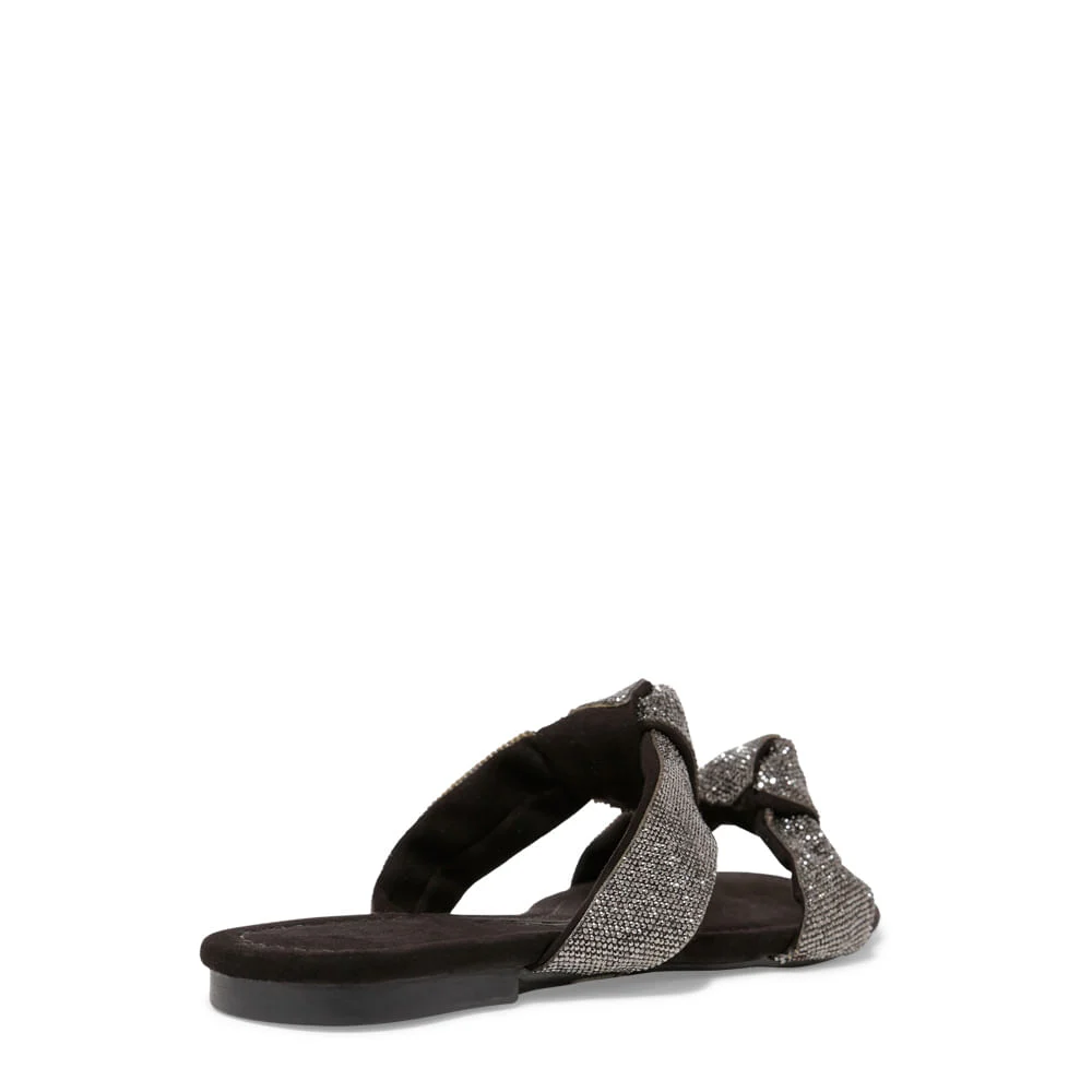 Rasteira Camurça Preta Tiras Brilhos - vista 3 de 4