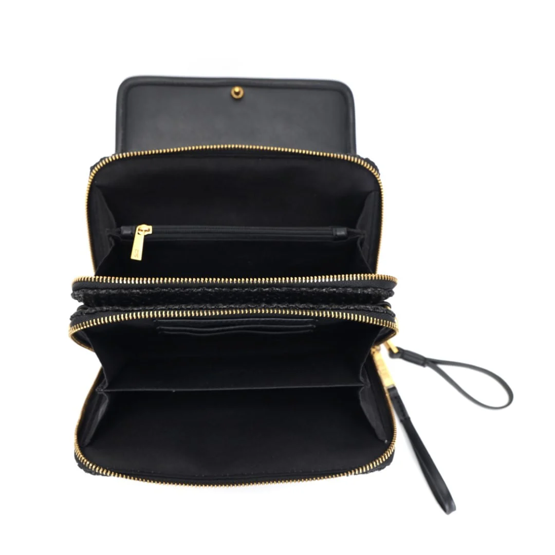 Bolsa Transversal Preta Palha Pequena Tramada - vista 5 de 7