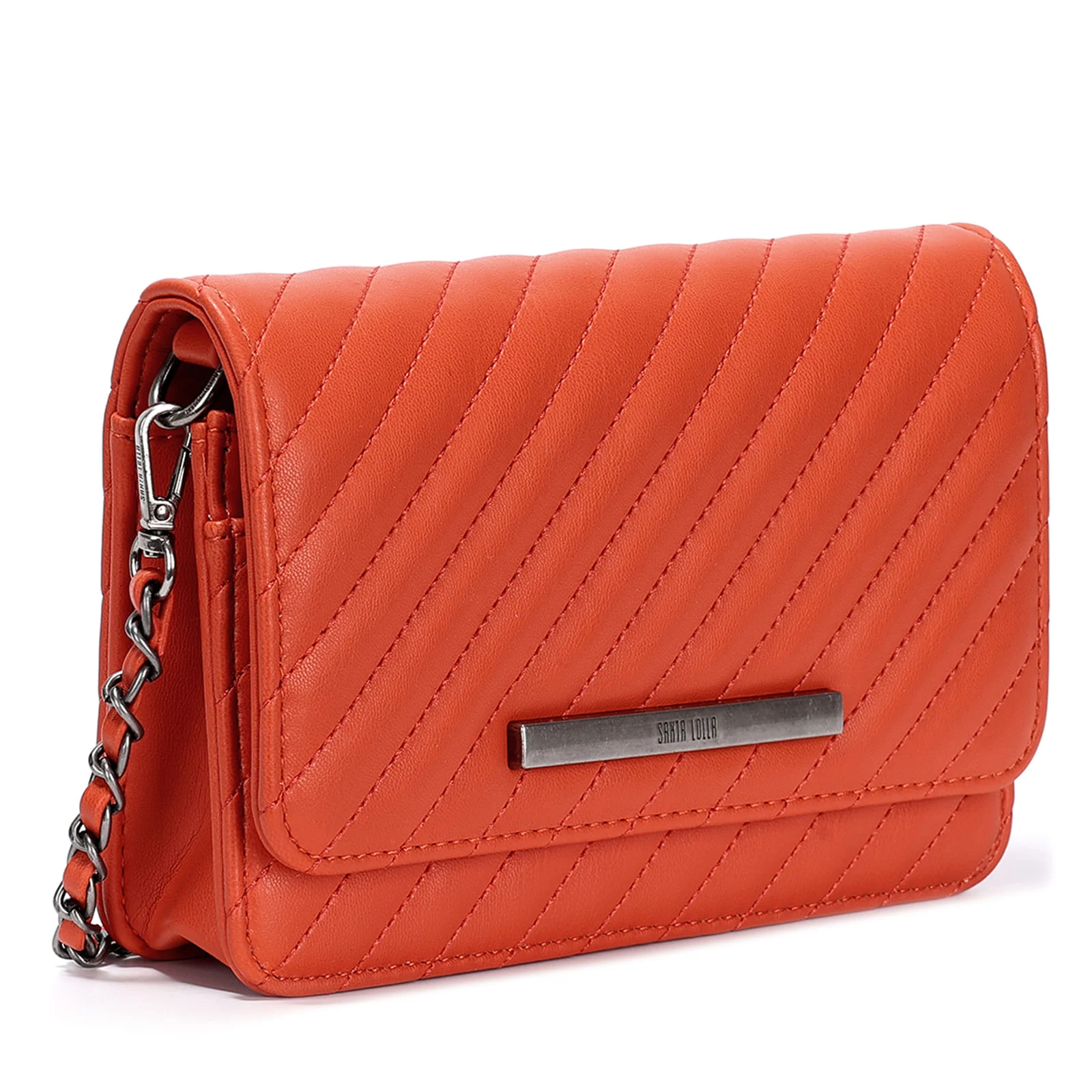 Bolsa Transversal Laranja Matelassê Pequena Alça Corrente - vista 2 de 3