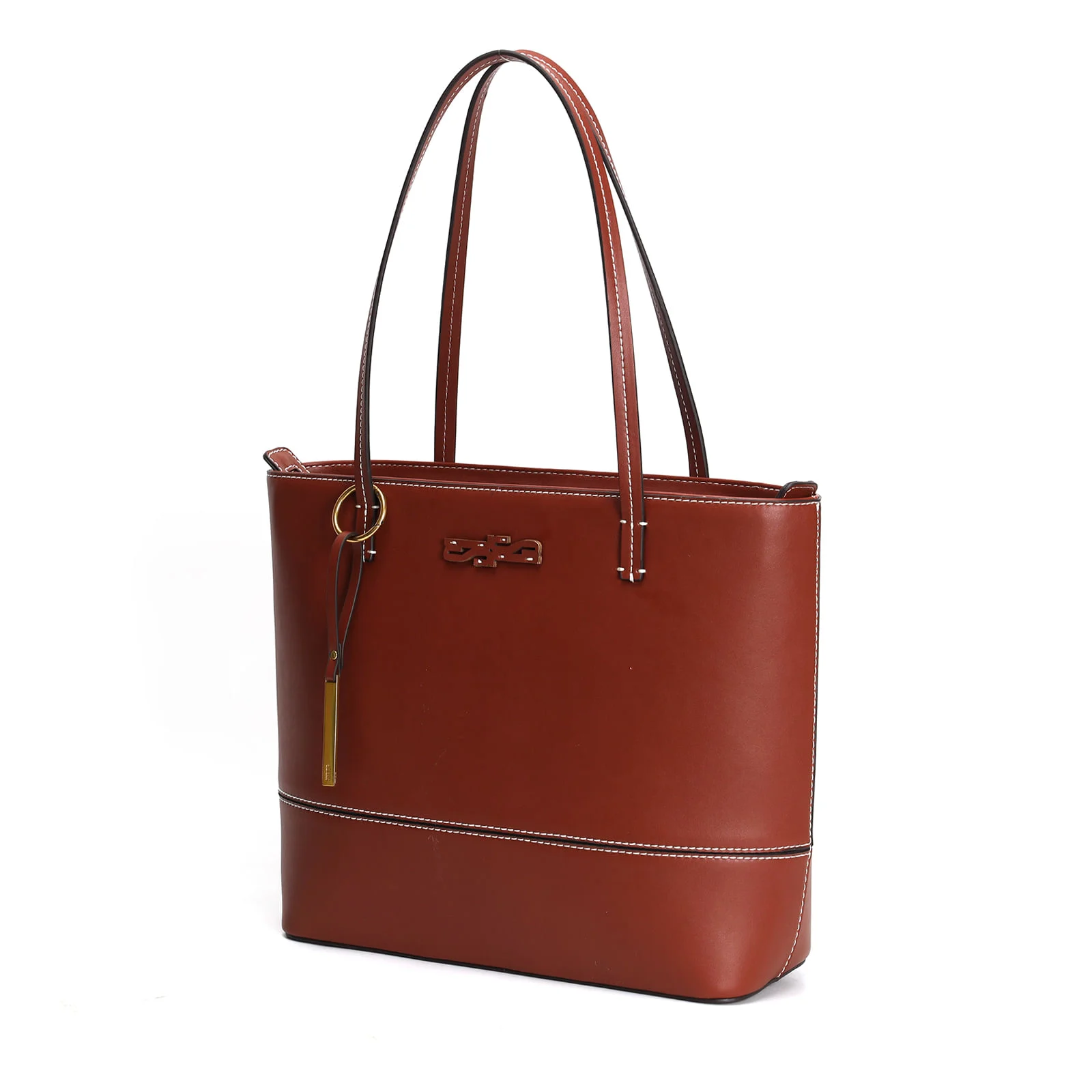 Bolsa Shopper Marrom Grande Pesponto - vista 3 de 5