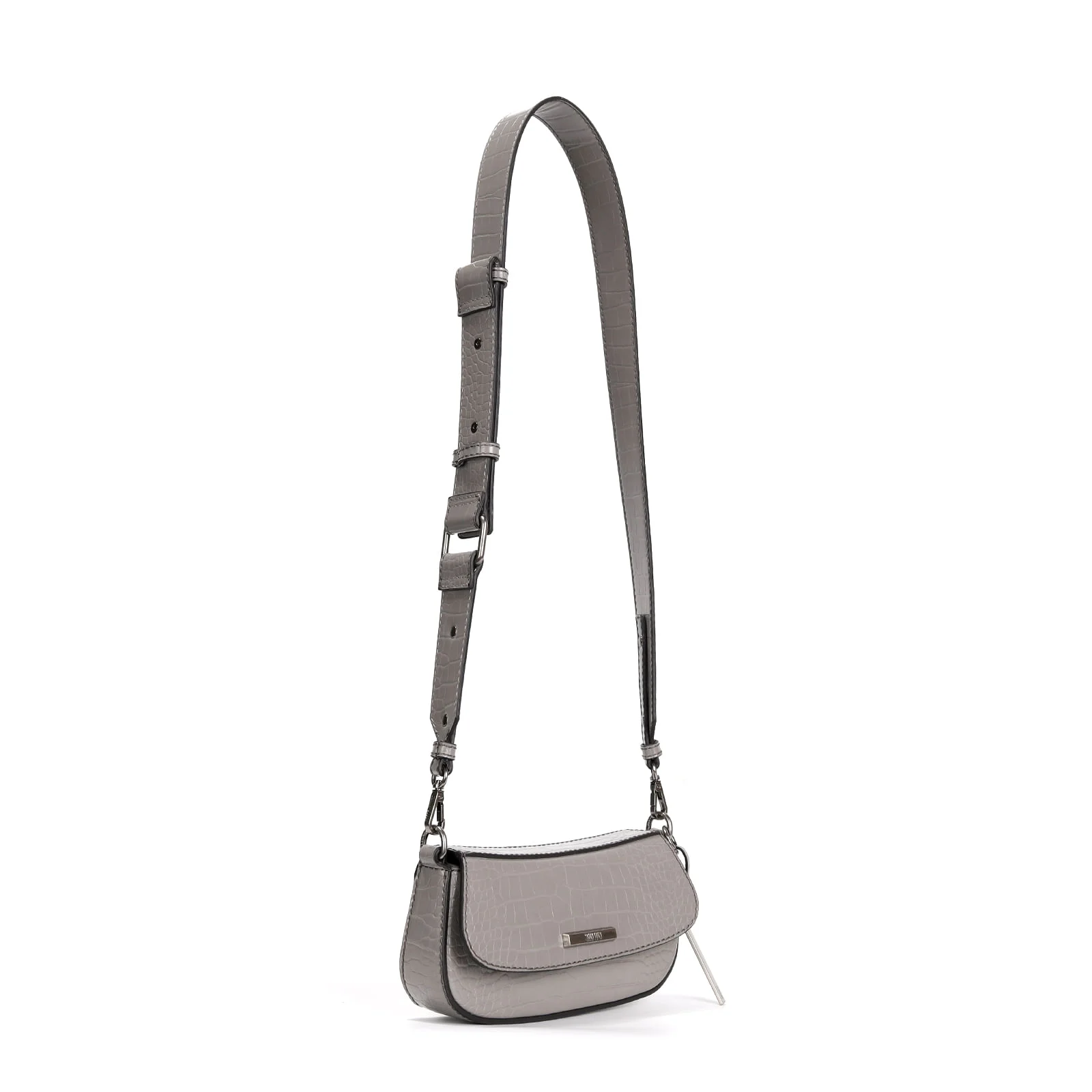 Bolsa Baguete Cinza Croco Pequena Alça Transversal - vista 2 de 4