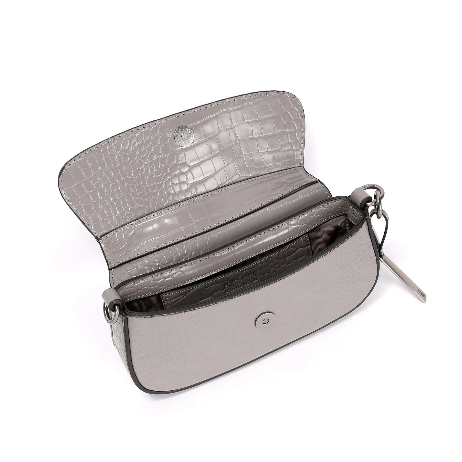 Bolsa Baguete Cinza Croco Pequena Alça Transversal - vista 3 de 4