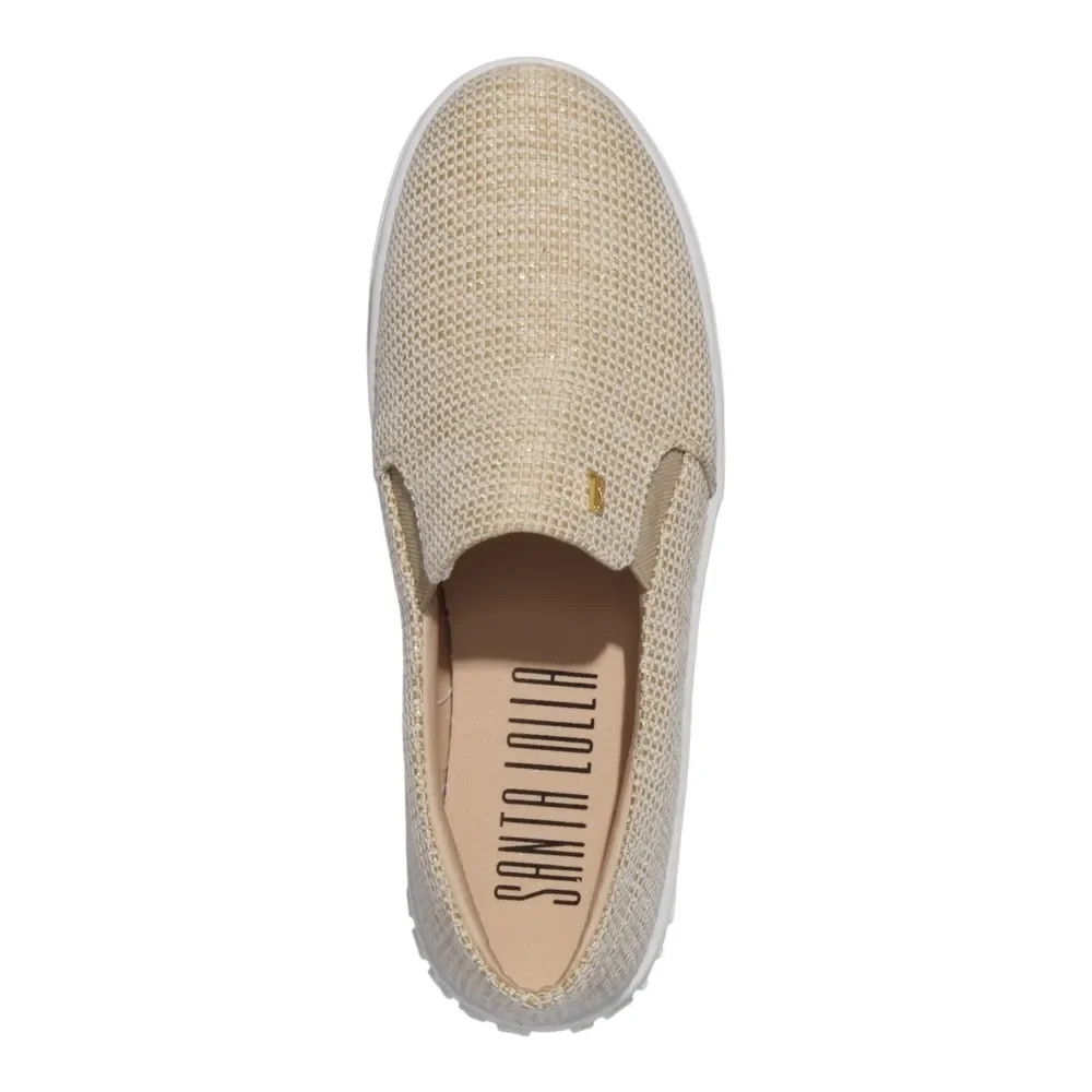 Tênis Slip On Juta Plataforma Dourado - vista 3 de 4