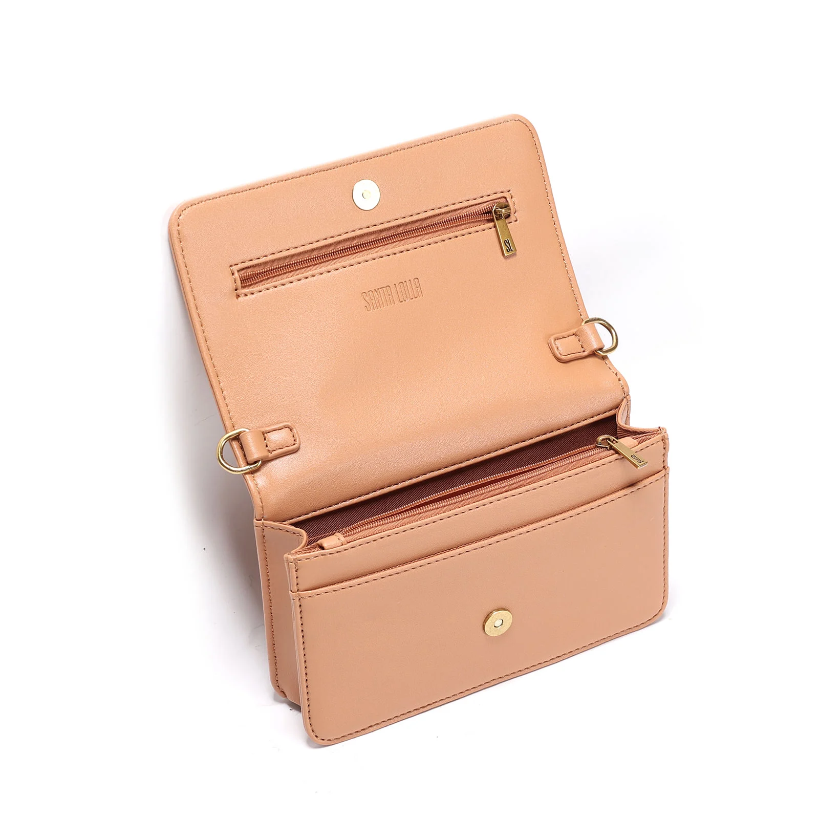 Bolsa Flap Bag Pequena Bege Alça Metalizada - vista 2 de 3