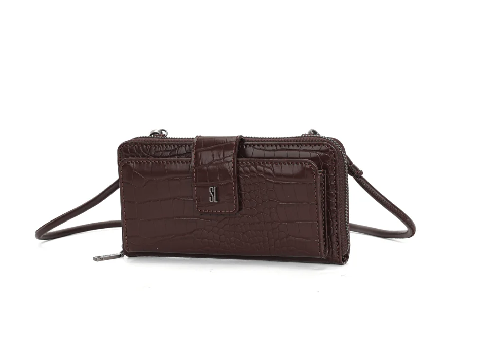 Bolsa Carteira Marrom Escuro Croco Alça de Ombro - vista 2 de 5