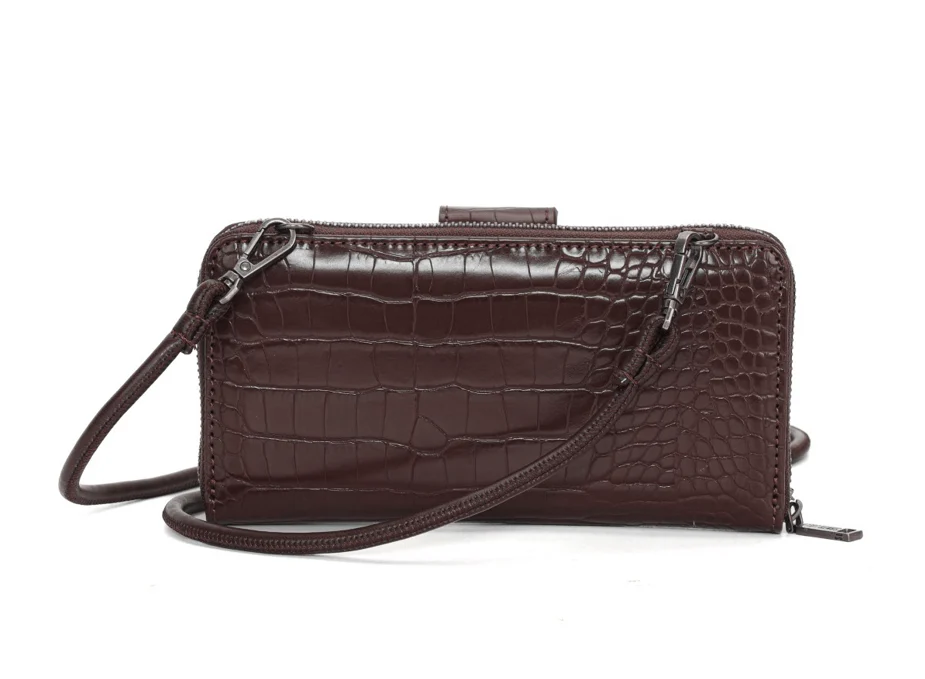 Bolsa Carteira Marrom Escuro Croco Alça de Ombro - vista 5 de 5