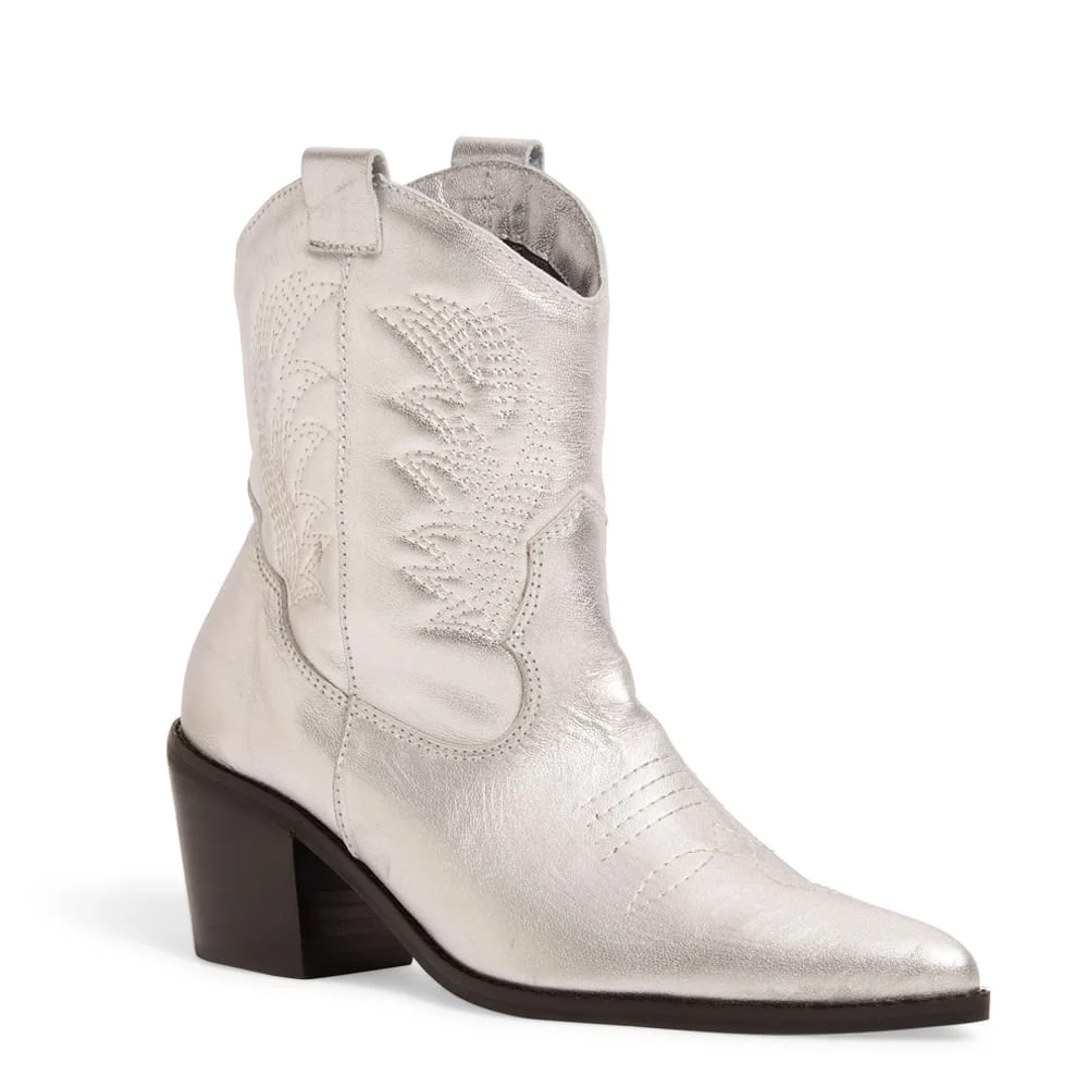 Bota Western Prata Cano Baixo Salto Grosso Couro - vista 3 de 5