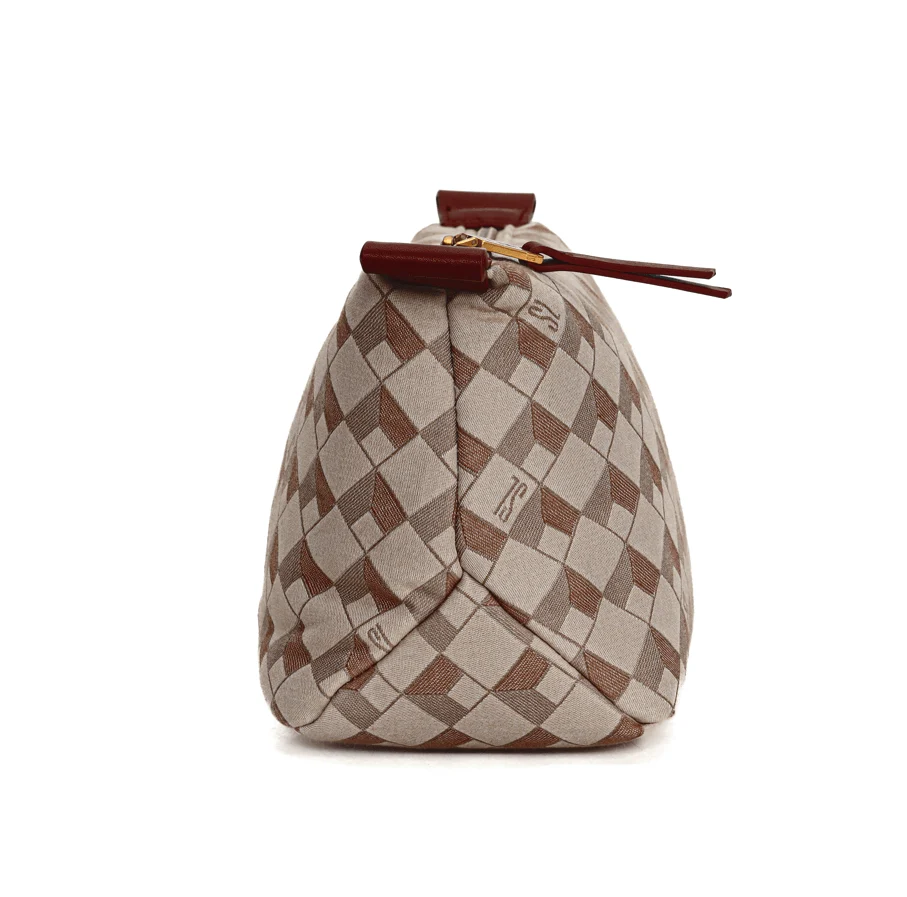 Necessaire Jacquard Cubos Zíper Marrom - vista 5 de 6
