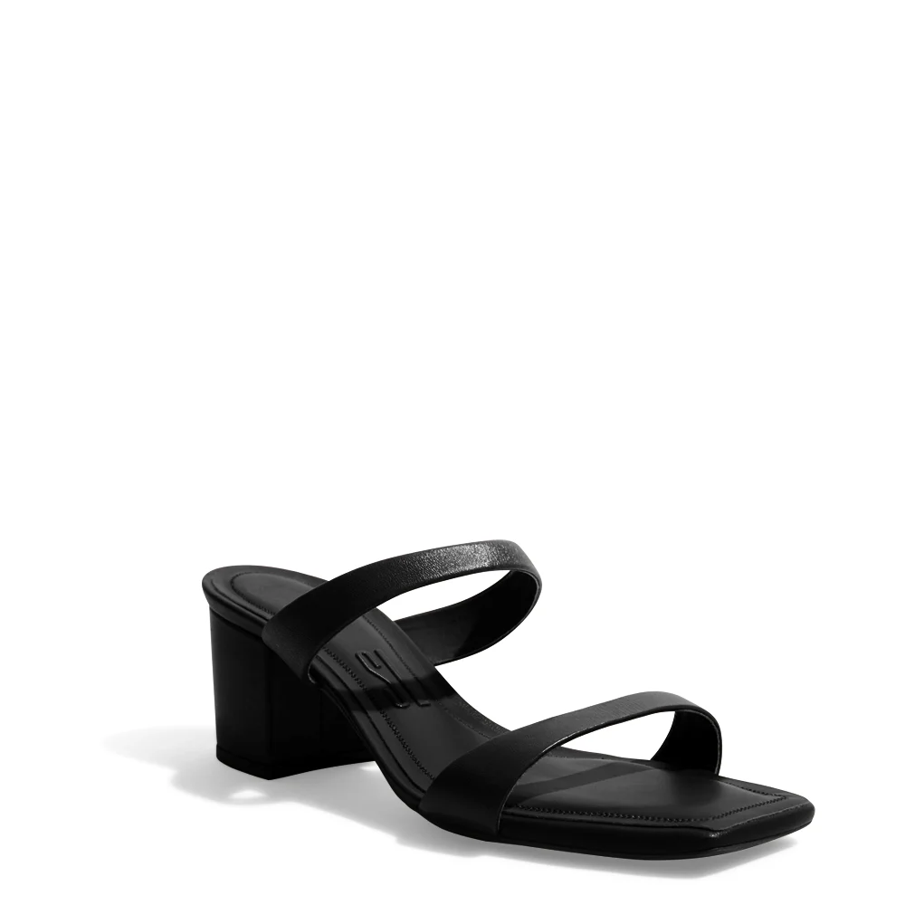 Mule Couro Soft Preto Salto Grosso Bico Quadrado - vista 2 de 3