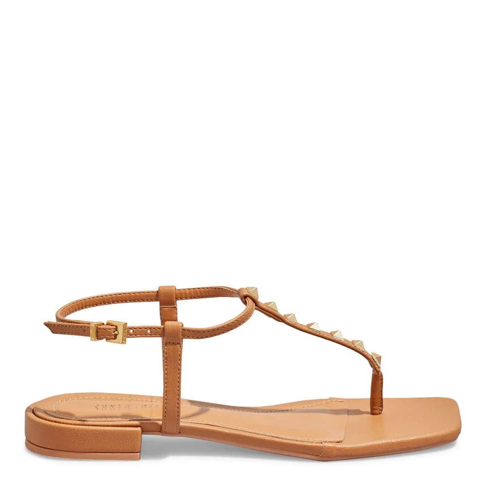 Rasteira Napa Soft Tachas Spikes Bege Bico Quadrado - vista 1 de 4