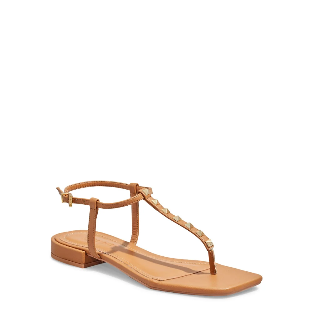 Rasteira Napa Soft Tachas Spikes Bege Bico Quadrado - vista 2 de 4