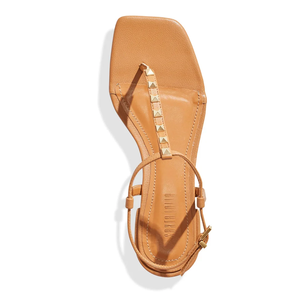 Rasteira Napa Soft Tachas Spikes Bege Bico Quadrado - vista 4 de 4