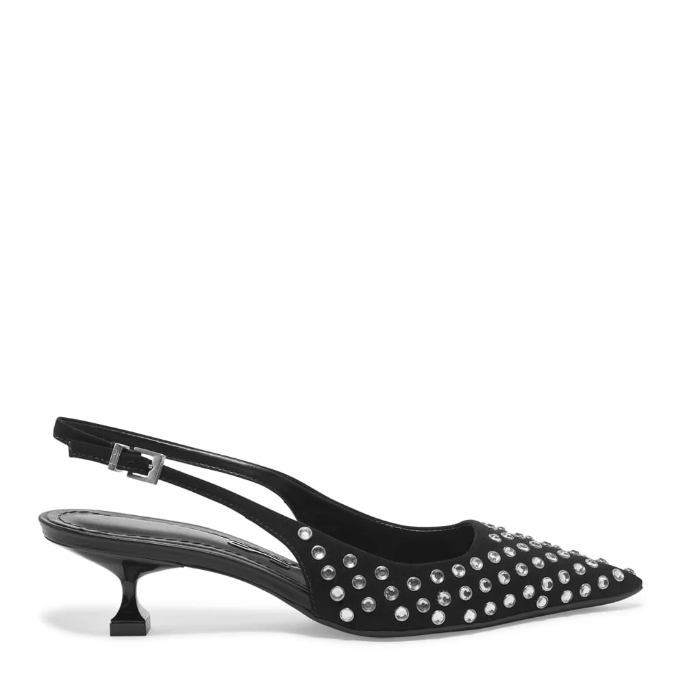Scarpin Slingback Preto Camurça Salto Taça - vista 1 de 5