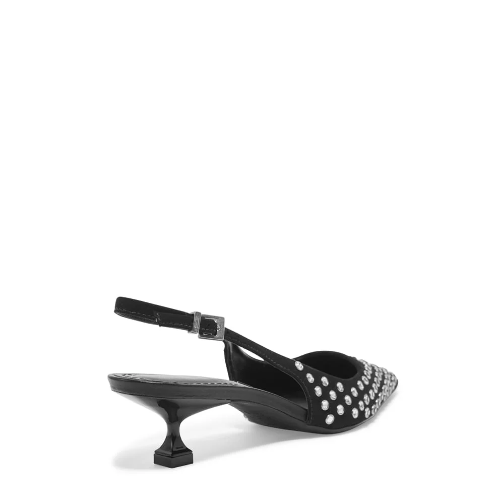 Scarpin Slingback Preto Camurça Salto Taça - vista 3 de 5