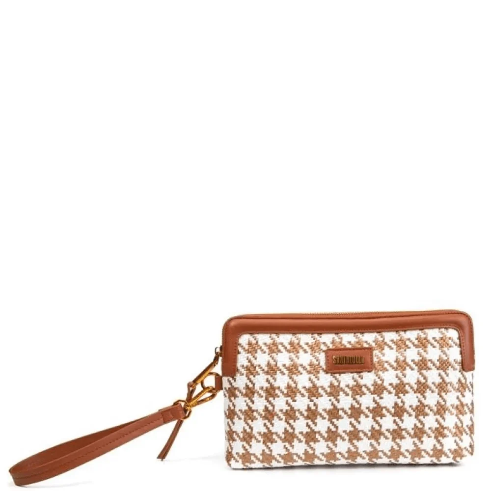Clutch Palha Marrom E Branco Alça De Mão Removível - vista 1 de 3