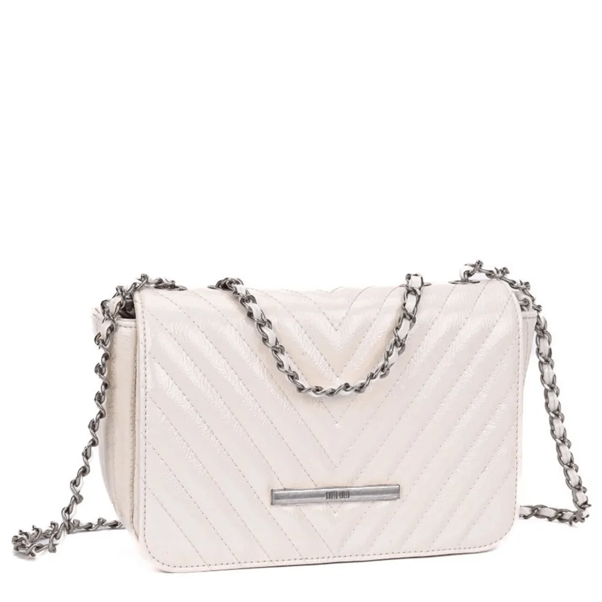 Bolsa Off White Matelassê Verniz Transversal Corrente Prata - vista 2 de 4