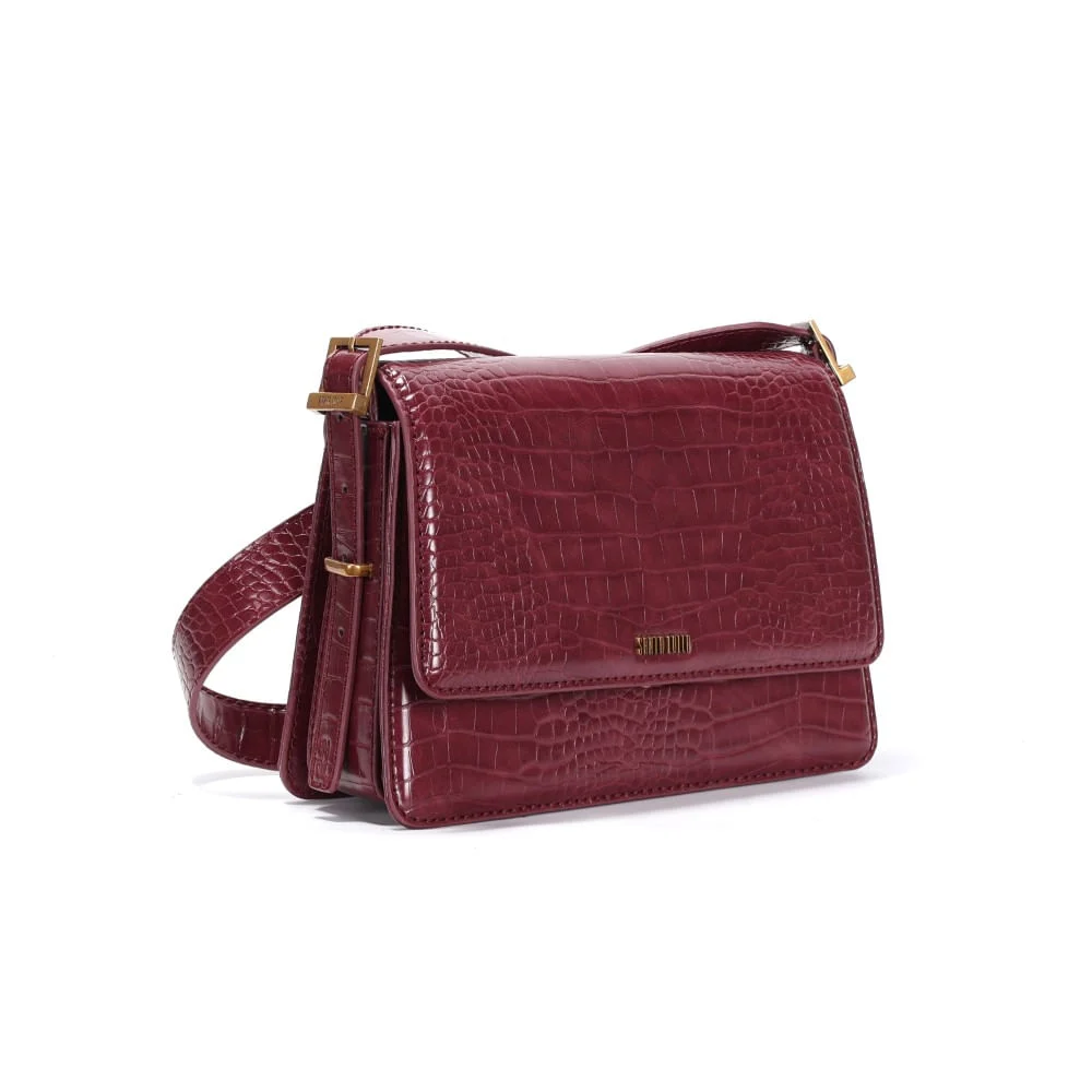 Bolsa Croco Vermelho Bordô Alça Tiracolo Ajustável Fivela - vista 2 de 3