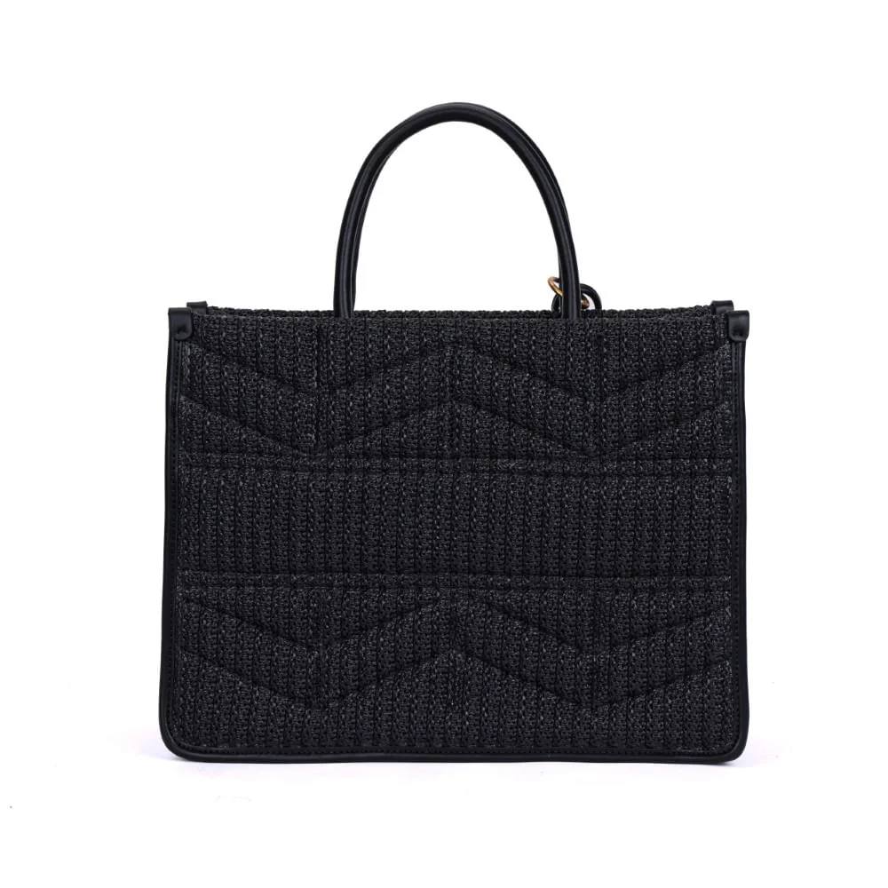 Bolsa Tote Preta Tramada Alça De Mão - vista 5 de 7