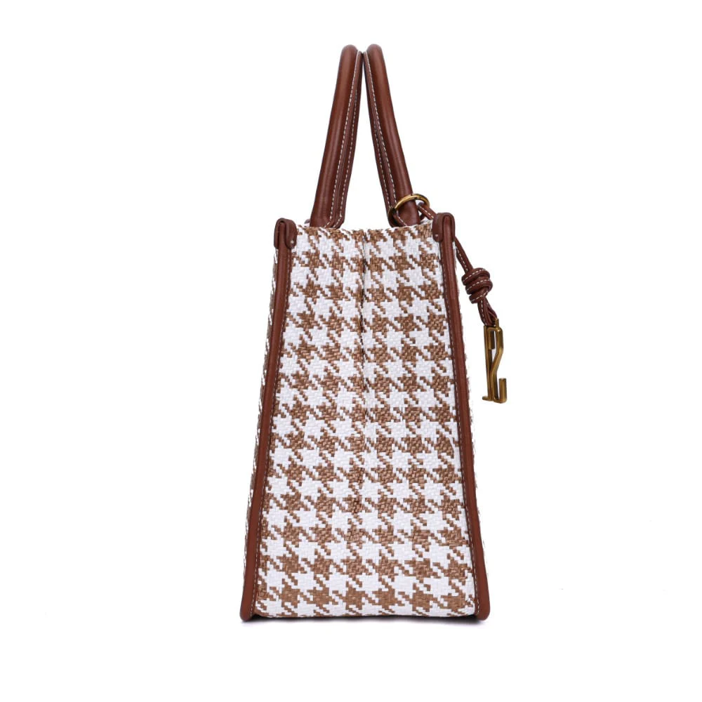 Bolsa Tote Tramada Marrom E Branco Estruturada Alça De Mão - vista 4 de 7