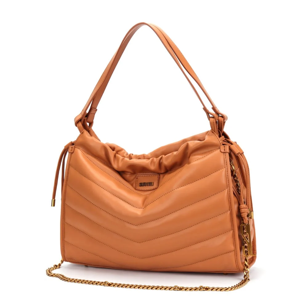 Bolsa Baguete Caramelo Soft Corrente Dourada - vista 3 de 7