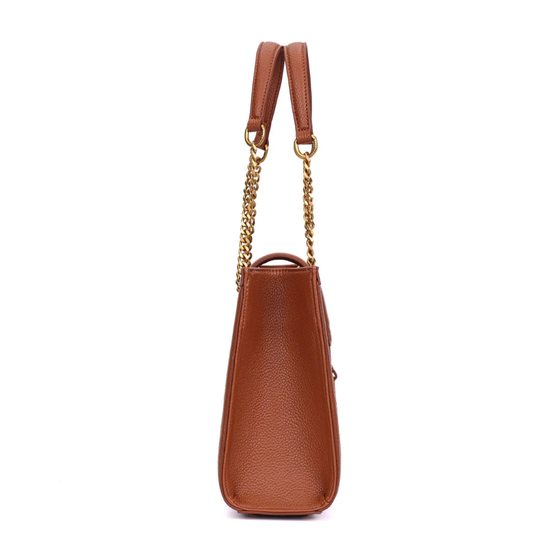 Bolsa Tote Estruturada Marrom Alça Corrente - vista 4 de 7