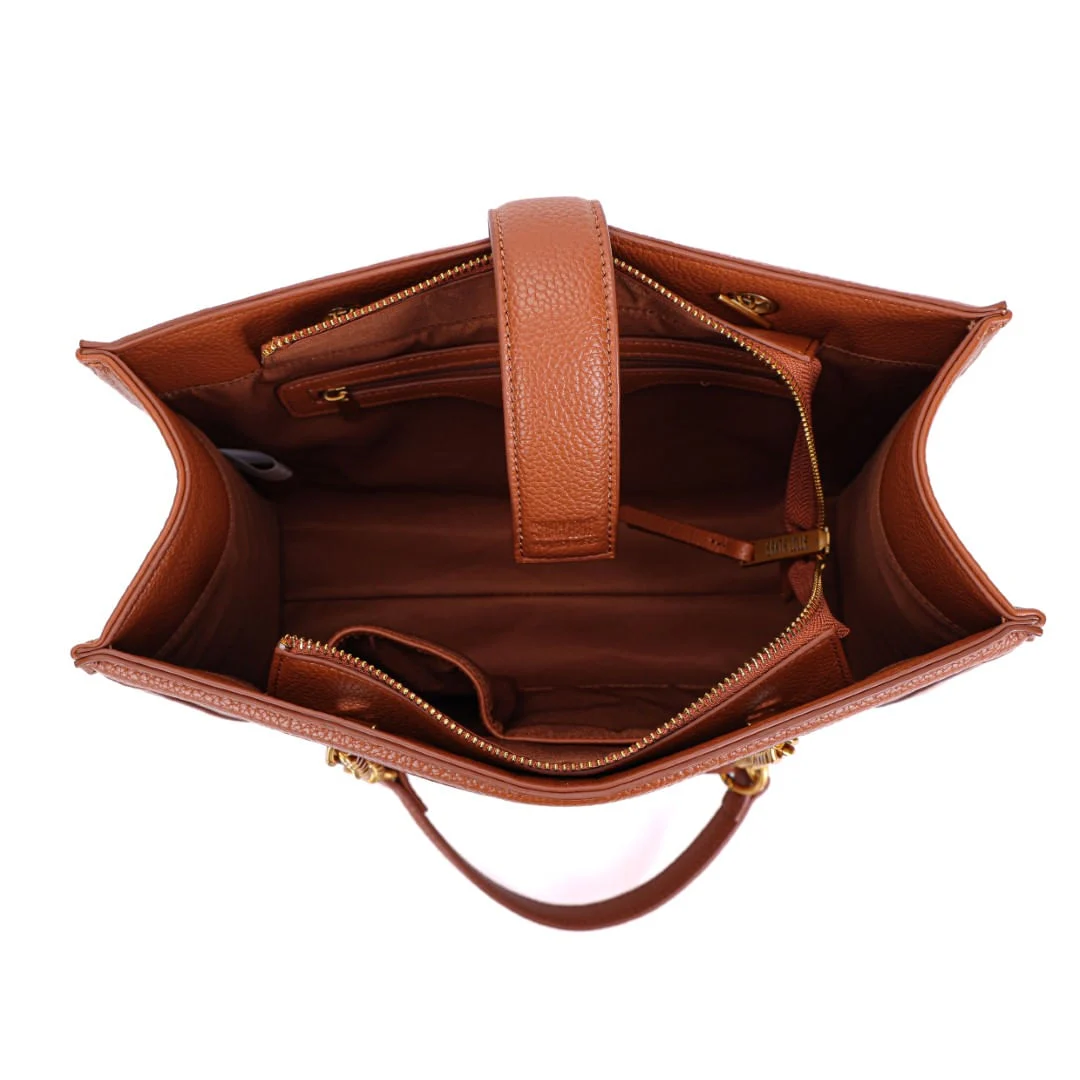 Bolsa Tote Estruturada Marrom Alça Corrente - vista 7 de 7