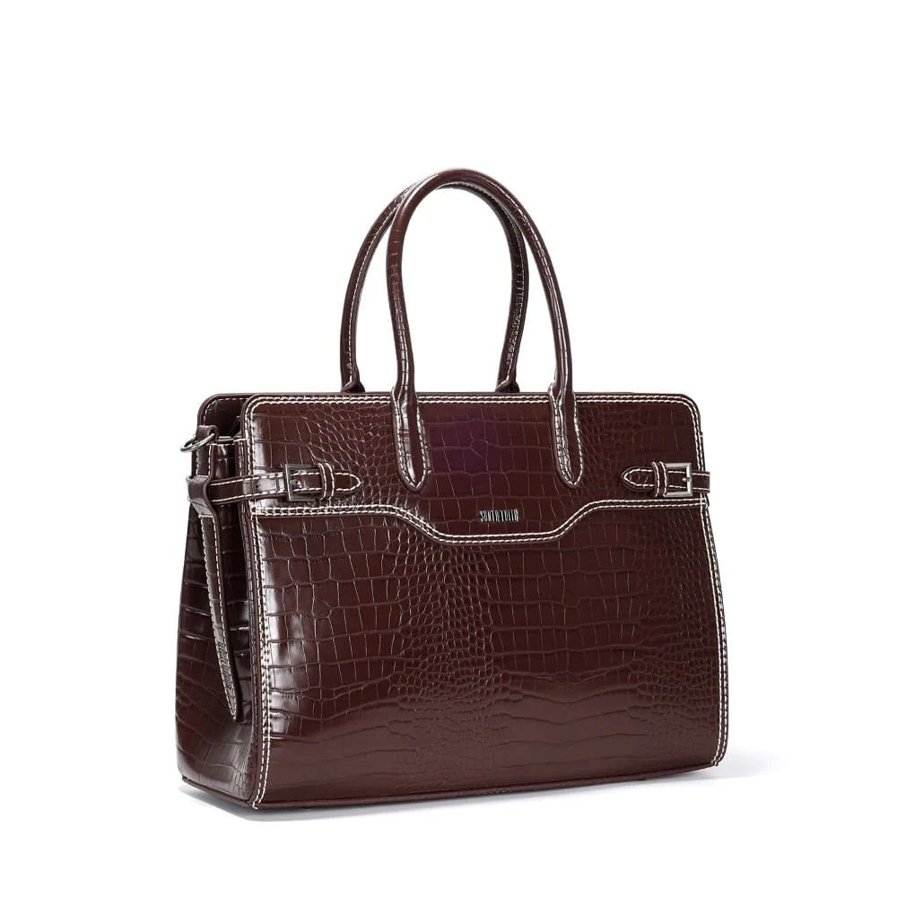 Bolsa Tote Croco Marrom Alça Dupla Tiracolo - vista 2 de 3