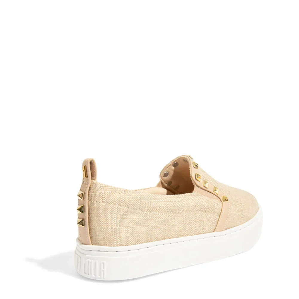 Tênis Slip On Linho Copacabana Bege Spikes - vista 3 de 5