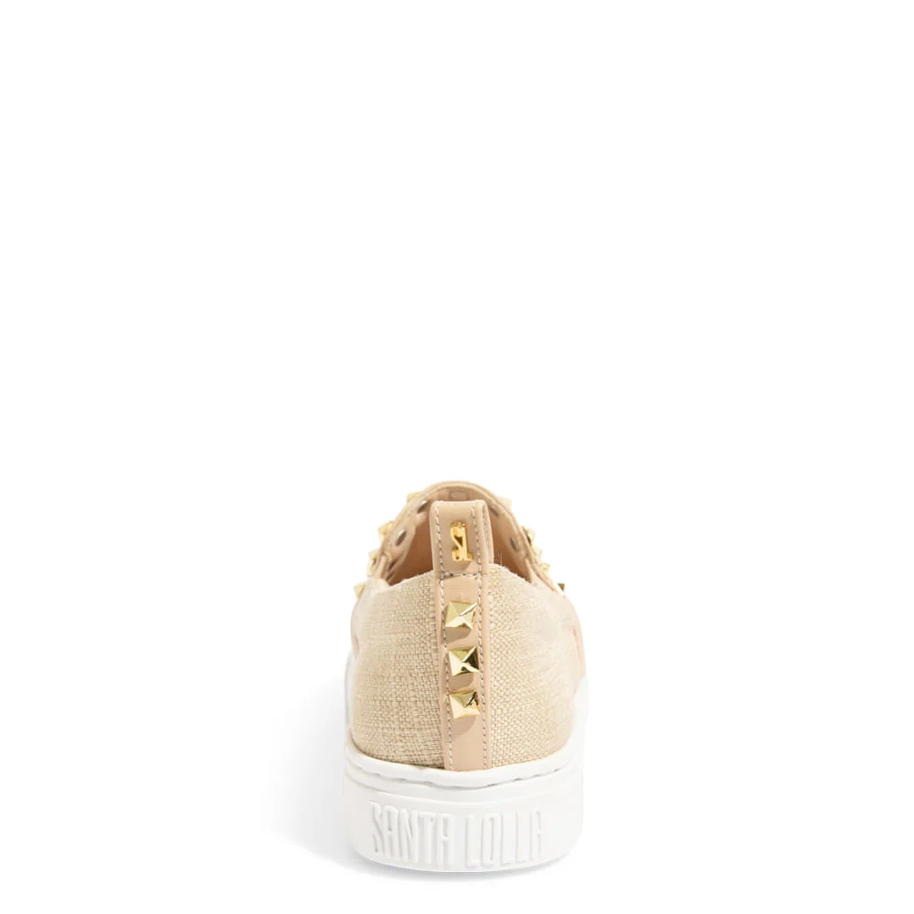 Tênis Slip On Linho Copacabana Bege Spikes - vista 4 de 5