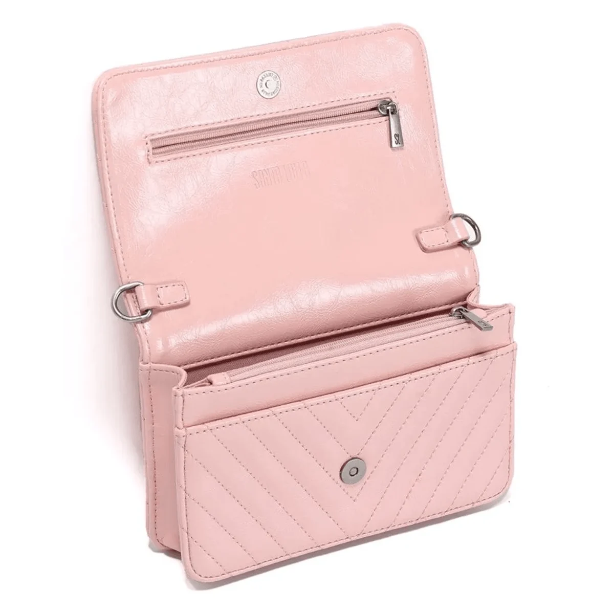 Bolsa Rosa Envernizada Matelassê Alça Corrente Transversal - vista 3 de 3