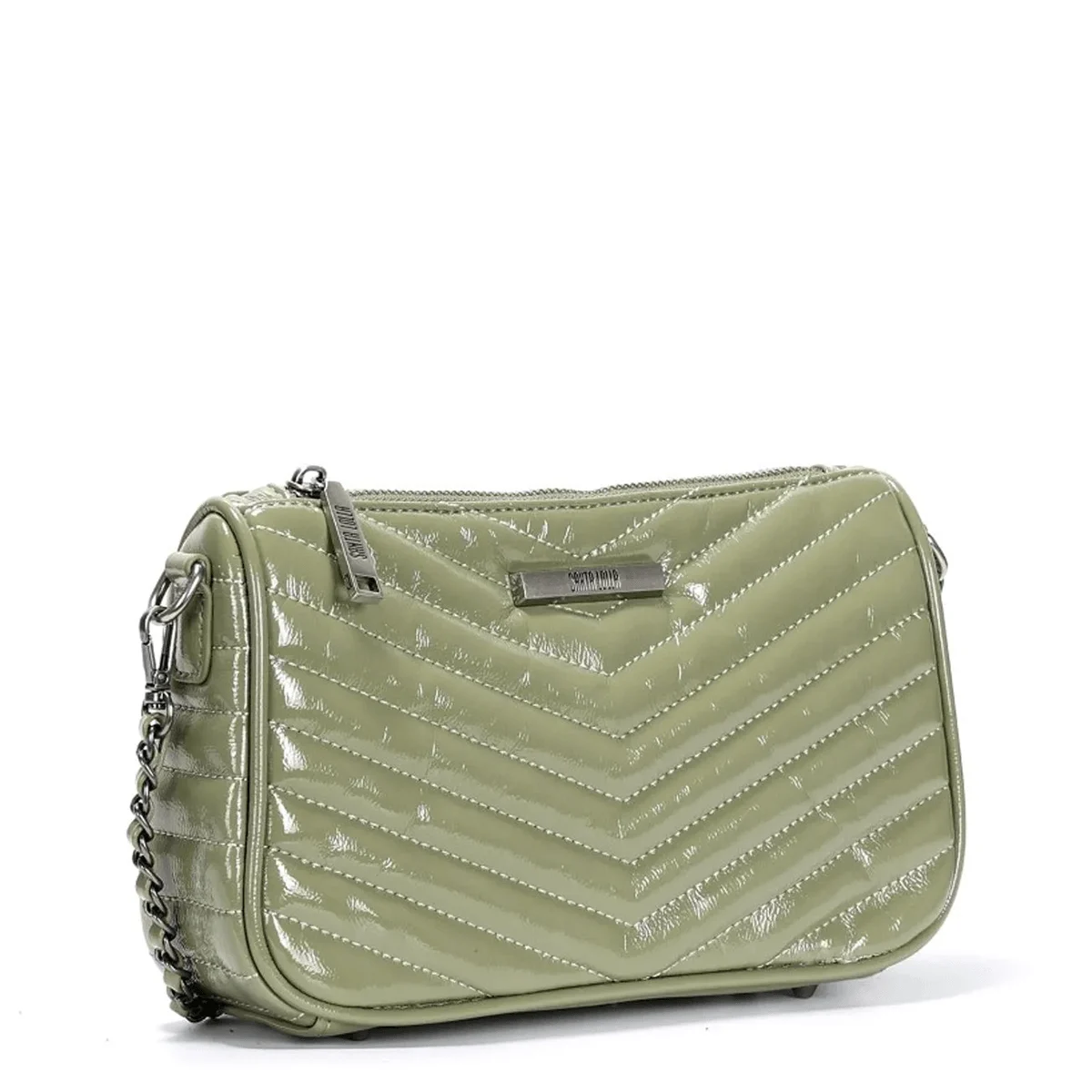 Bolsa Verde Matelassê Verniz Alça Transversal Corrente - vista 2 de 3