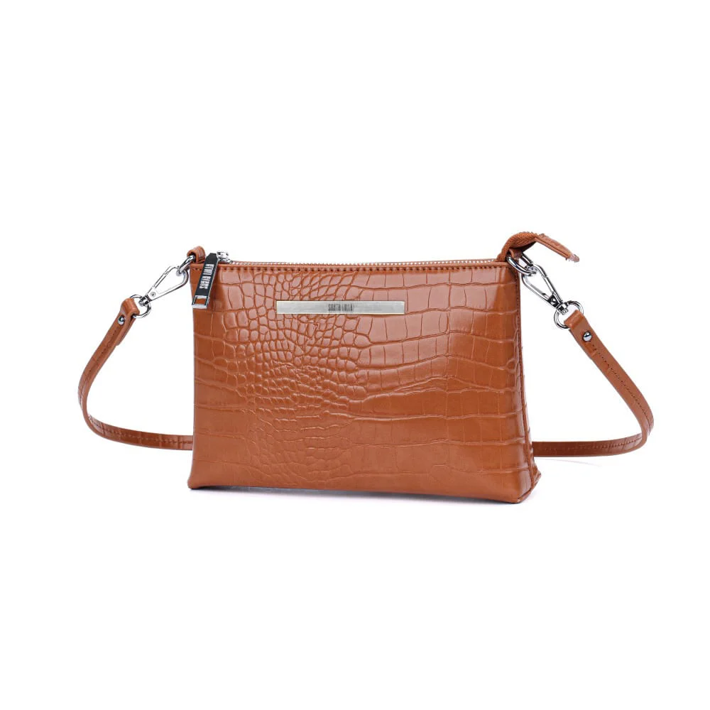 Bolsa Croco Marrom Alça Fina Transversal - vista 3 de 7